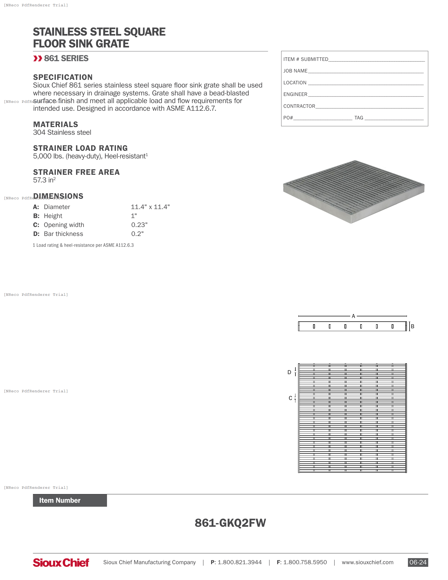 861-GKQ2FW - STAINLESS STEEL FLOOR SINK GRATE - SPEC SHEET.PDF Specification Document